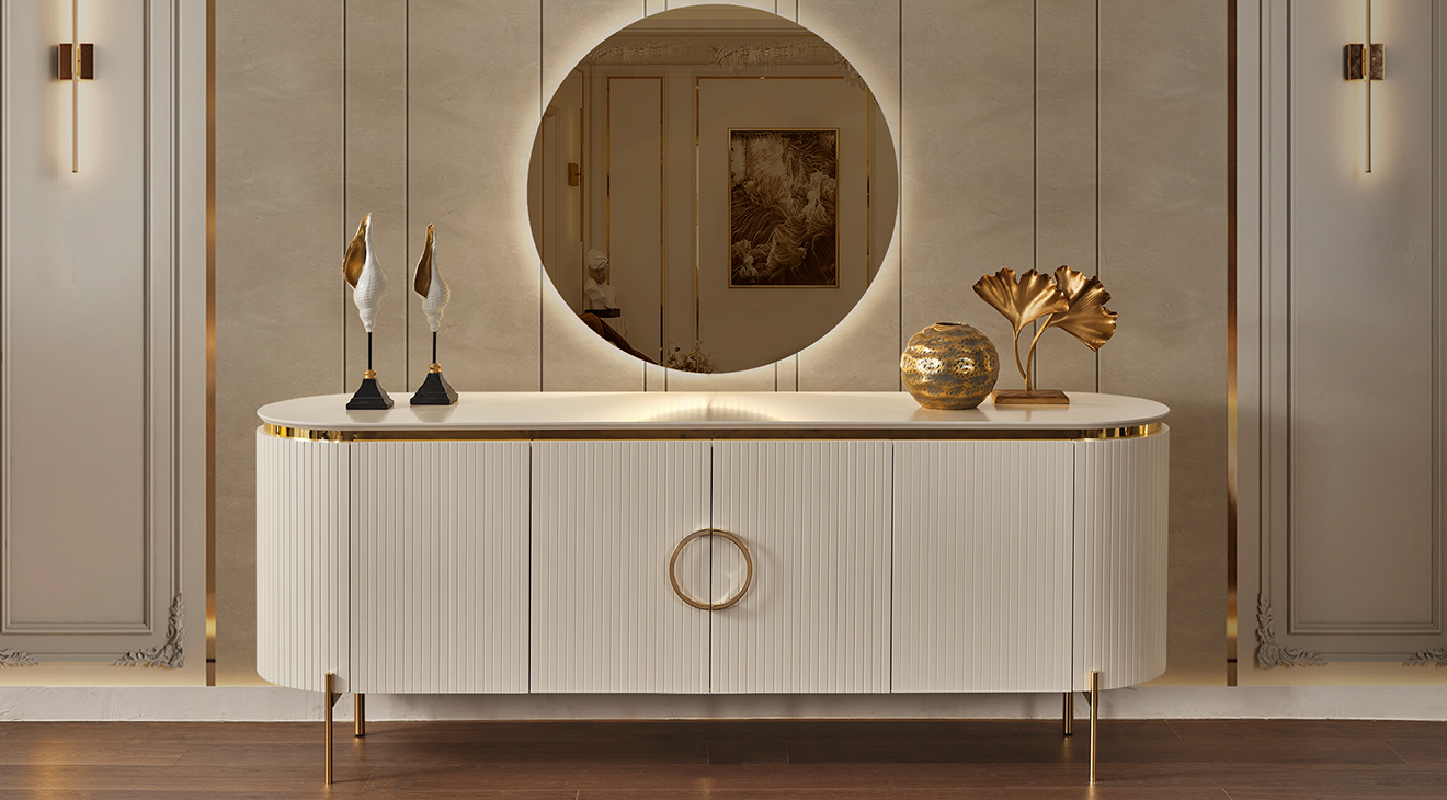 Tesla Yemek Odası Takımı Luxury Gold Metal Ayaklı Luxury Yemek Odası