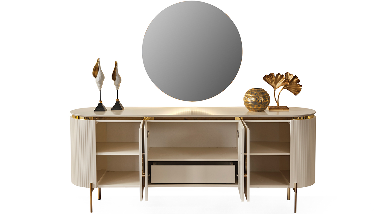 Tesla Yemek Odası Takımı Luxury Gold Metal Ayaklı Luxury Yemek Odası