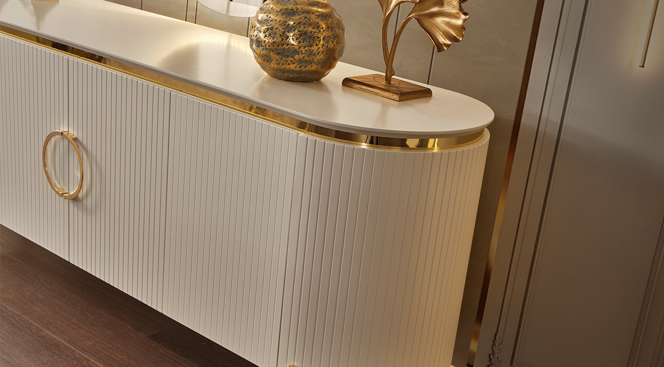 Tesla Yemek Odası Takımı Luxury Gold Metal Ayaklı Luxury Yemek Odası