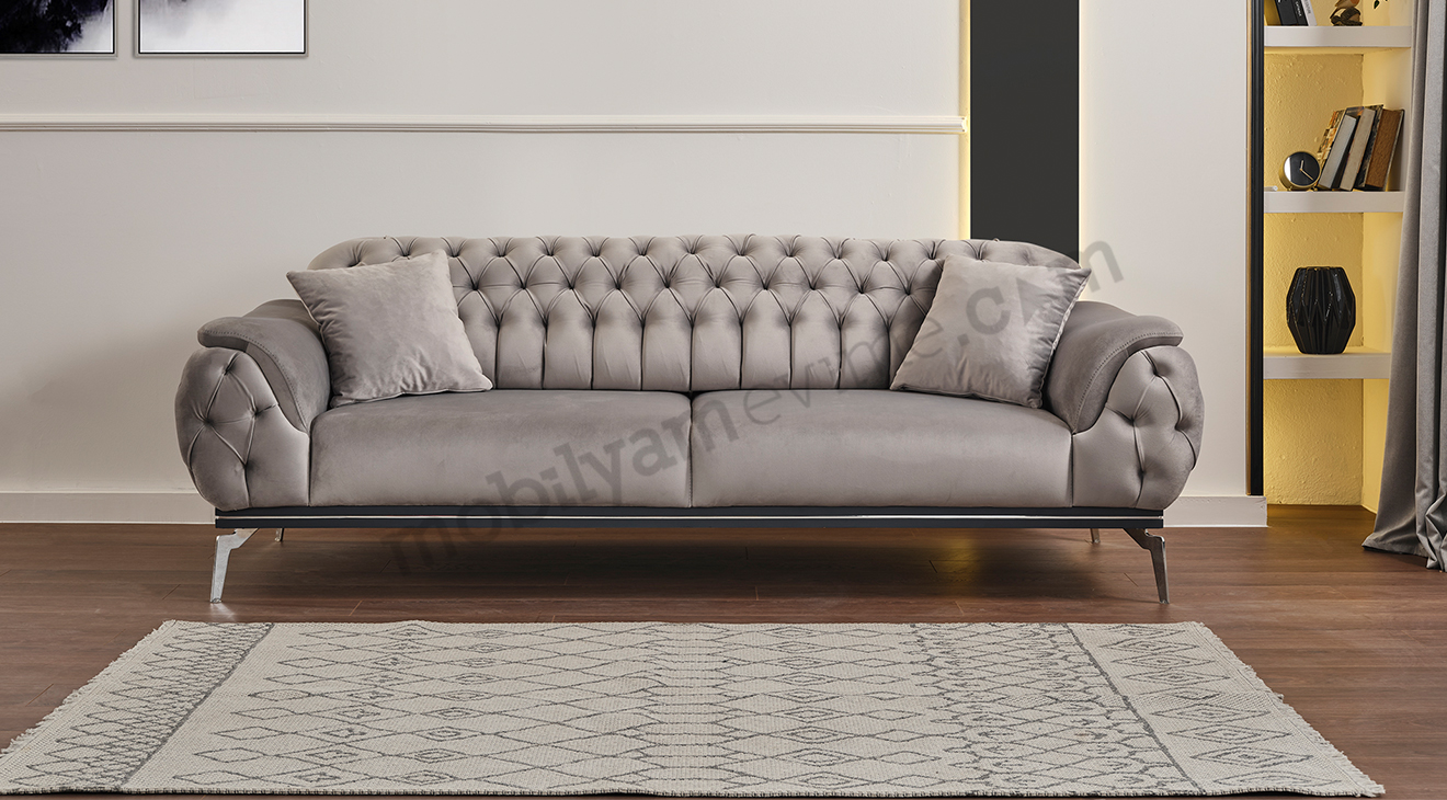 Swiss Yataklı Gümüş Metal Ayaklı Chester Koltuk Takımı Yataklı Koltuk Takımları