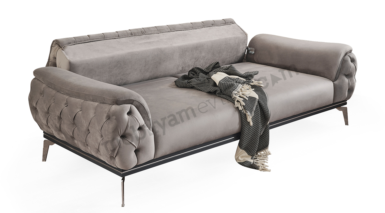 Swiss Yataklı Gümüş Metal Ayaklı Chester Koltuk Takımı Yataklı Koltuk Takımları