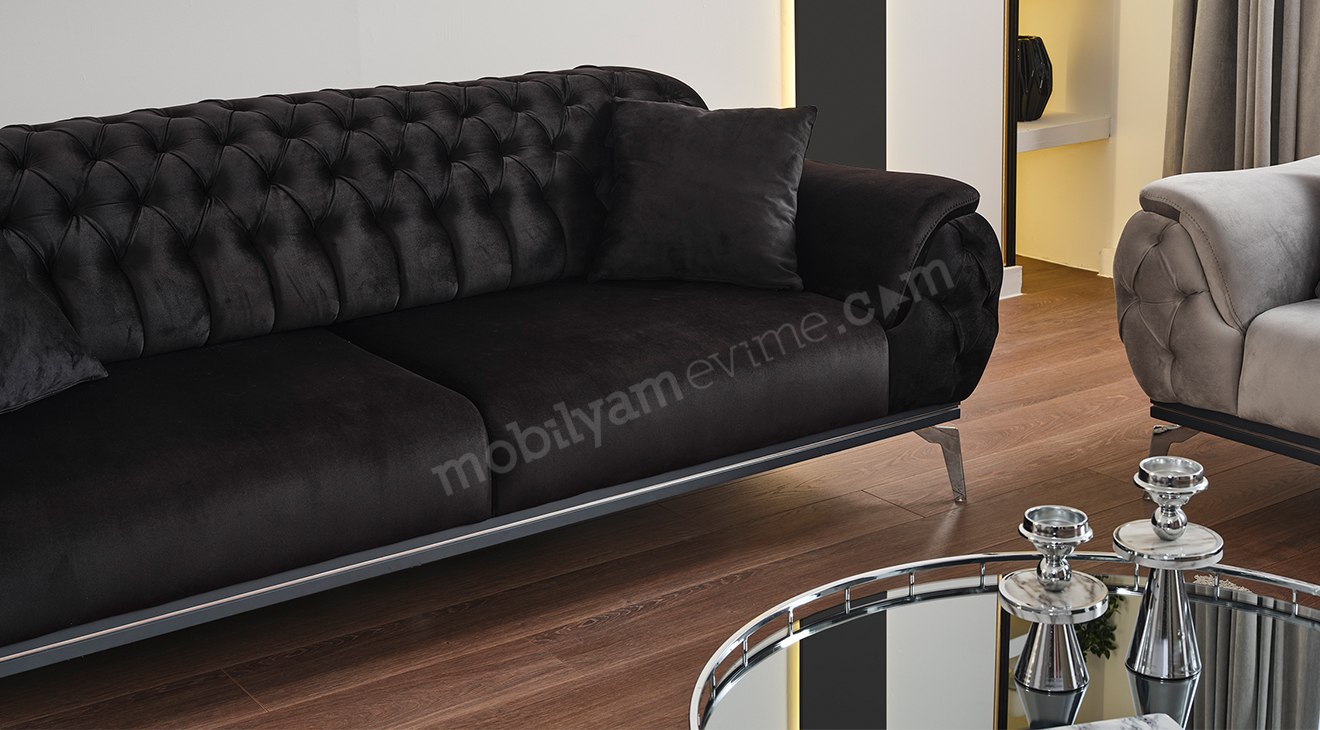 Swiss Yataklı Gümüş Metal Ayaklı Chester Koltuk Takımı Yataklı Koltuk Takımları