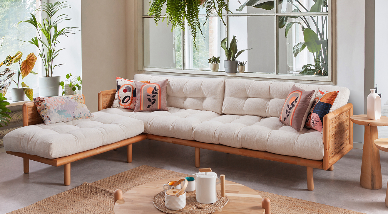 Loft Ahşap Ayaklı Köşe Koltuk Takımı Köşe Koltuk