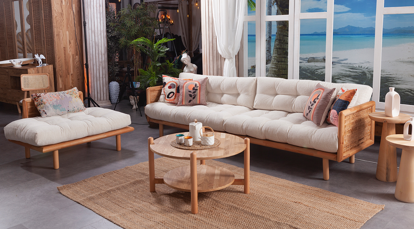 Loft Ahşap Ayaklı Köşe Koltuk Takımı Köşe Koltuk