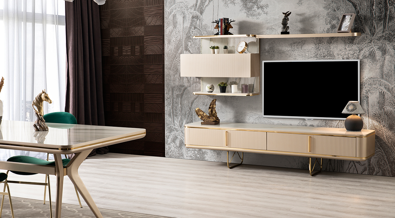 New Paris Gold Metal Ayaklı Tv Ünitesi TV Ünitesi