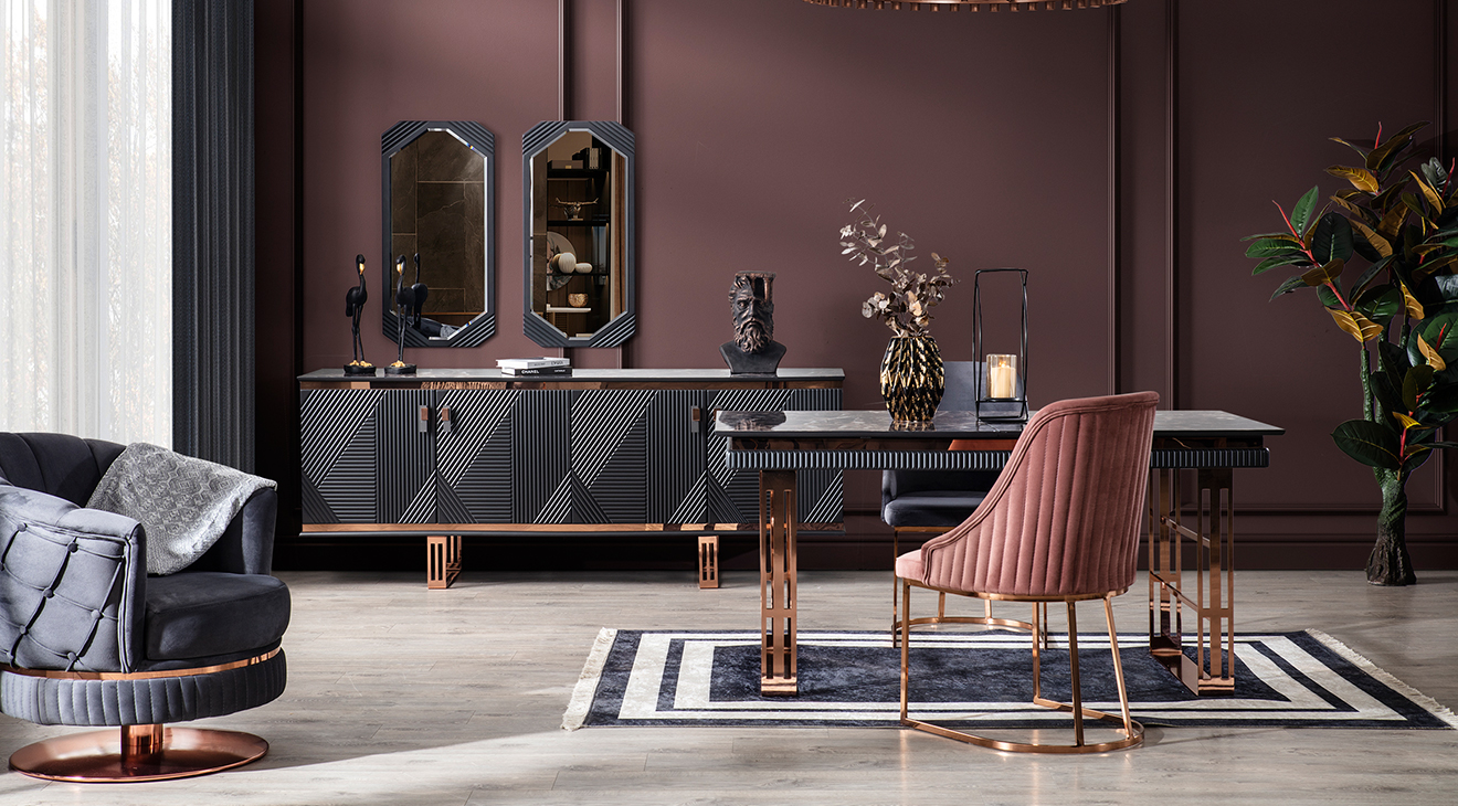 Quatro Q1 Antrasit Yemek Odası Takımı Yemek Odası