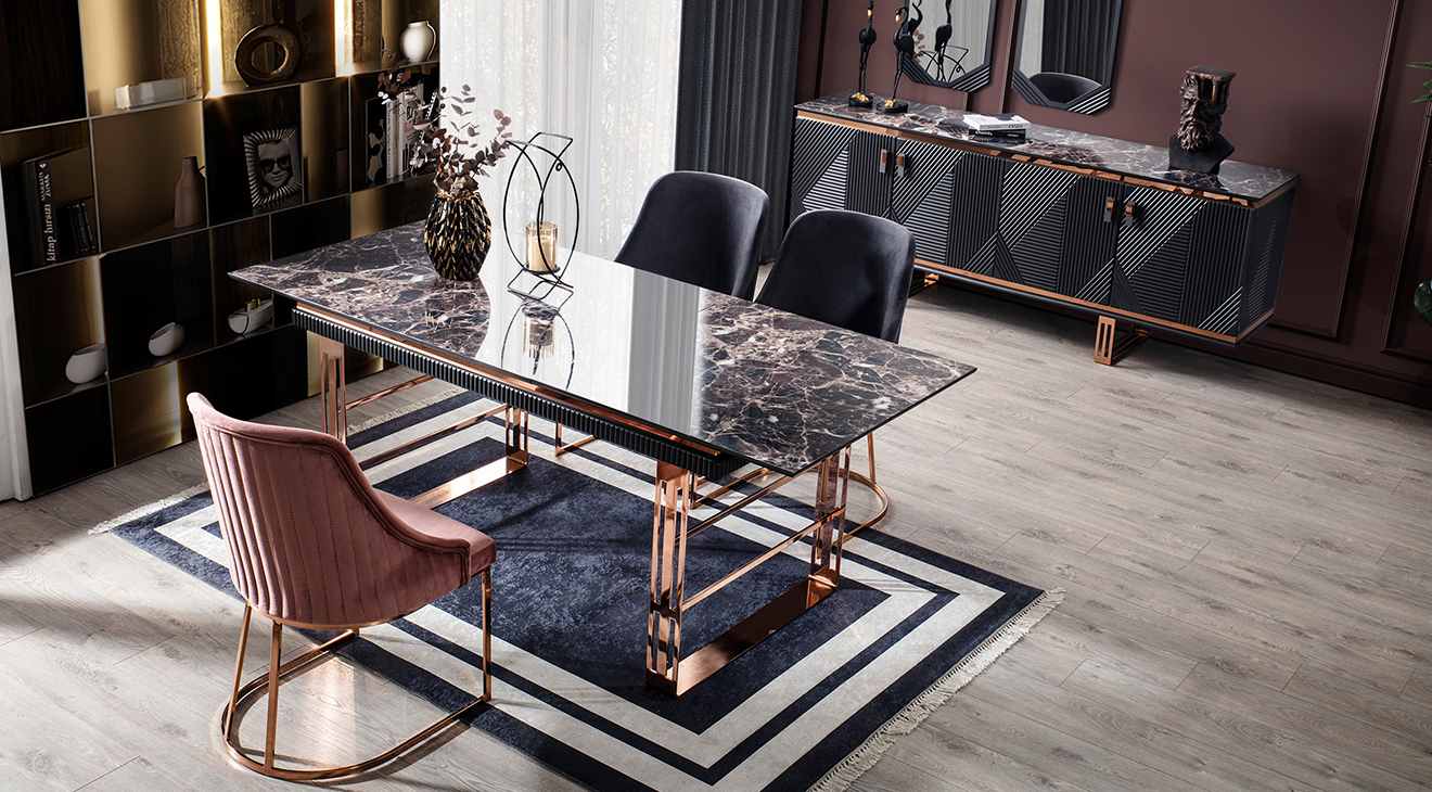 Quatro Q1 Antrasit Yemek Odası Takımı Yemek Odası