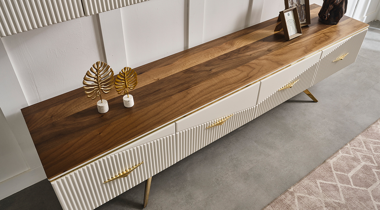 Lüxen Gold Metal Ayaklı TV Ünitesi TV Ünitesi