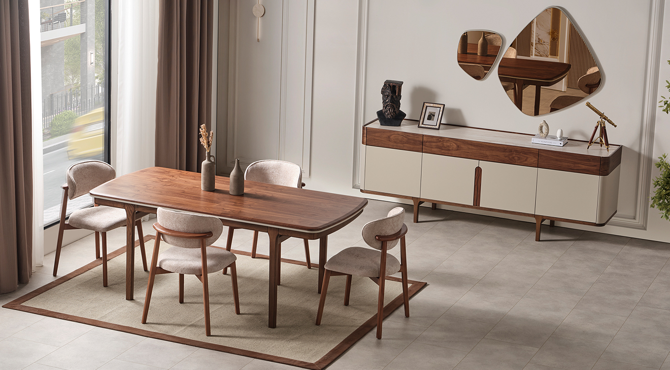 Mirabella Ahşap Ayaklı Modern Yemek Odası Takımı Yemek Odası