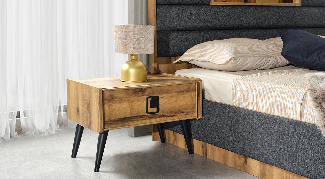 Mira Ceviz Köşe Dolaplı Yatak Odası Takımı Köşe Dolap