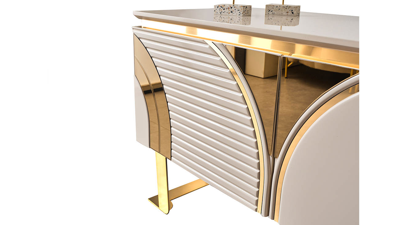 İmaj Panolu Gold Metal Ayaklı Tv Ünitesi TV Ünitesi