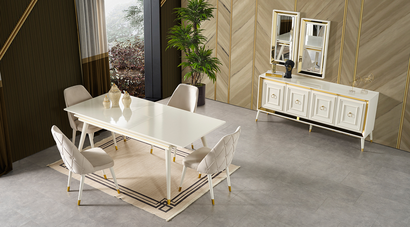 Rosa Aytaşı Ahşap Ayaklı Yemek Odası Takımı Yemek Odası