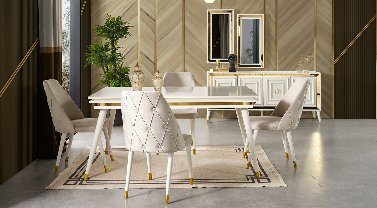 Rosa Aytaşı Ahşap Ayaklı Yemek Odası Takımı Yemek Odası