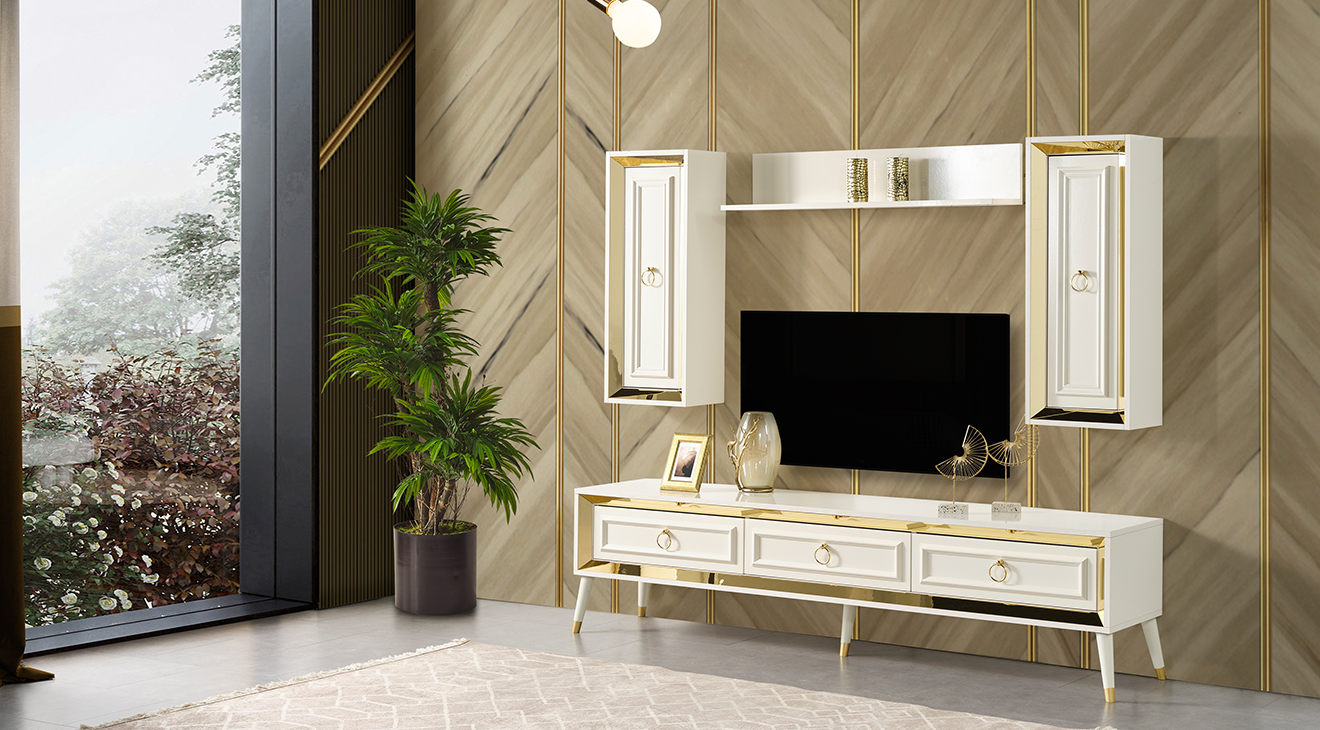 Rosa Aytaşı Ahşap Ayaklı Tv Ünitesi TV Ünitesi