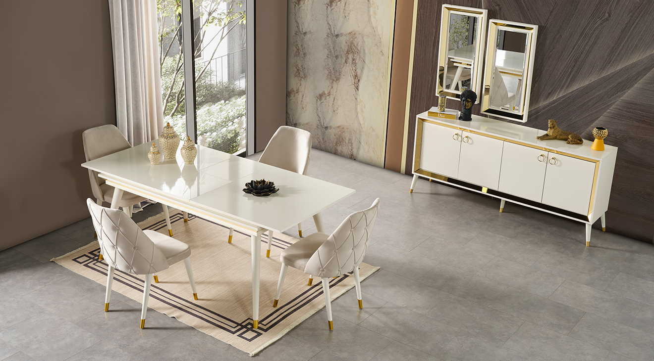 Lotus Aytaşı Ahşap Ayaklı Yemek Odası Takımı Yemek Odası