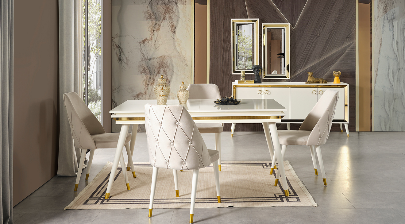 Lotus Aytaşı Ahşap Ayaklı Yemek Odası Takımı Yemek Odası