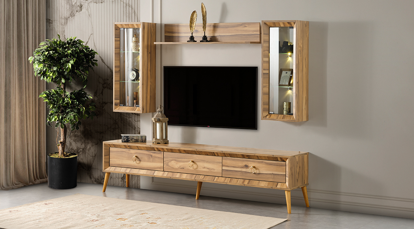 Anadolu Ceviz Ahşap Ayaklı Tv Ünitesi TV Ünitesi