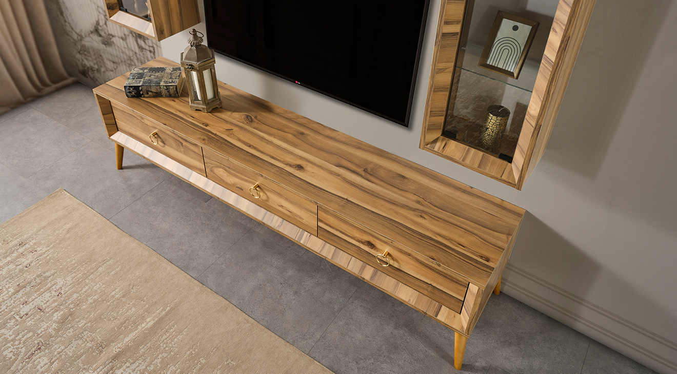 Anadolu Ceviz Ahşap Ayaklı Tv Ünitesi TV Ünitesi