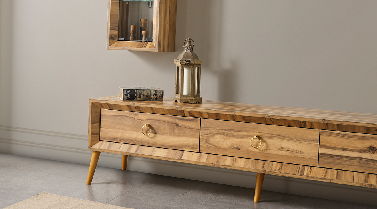 Anadolu Ceviz Ahşap Ayaklı Tv Ünitesi TV Ünitesi