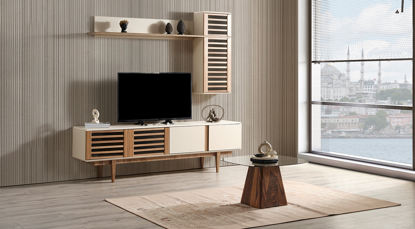 Linda Ahşap Ayaklı Tv Ünitesi TV Ünitesi