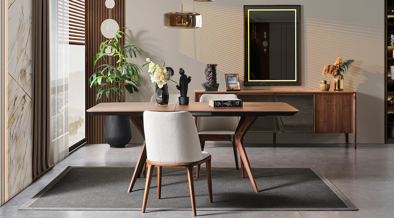 Antik Aynalı Ahşap Ayaklı Yemek Odası Takımı Yemek Odası