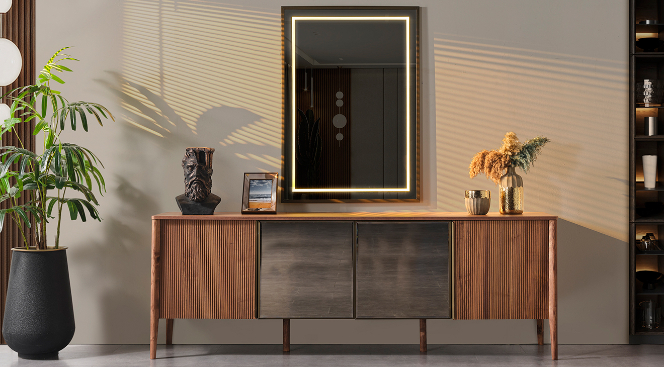 Antik Aynalı Ahşap Ayaklı Yemek Odası Takımı Yemek Odası