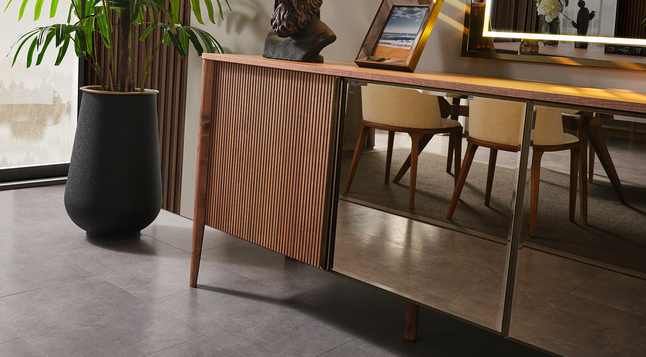 Antik Aynalı Ahşap Ayaklı Yemek Odası Takımı Yemek Odası