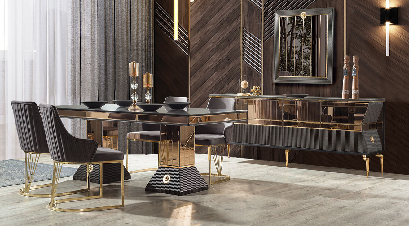 Valentina Siyah Modern Yemek Odası Takımı Yemek Odası