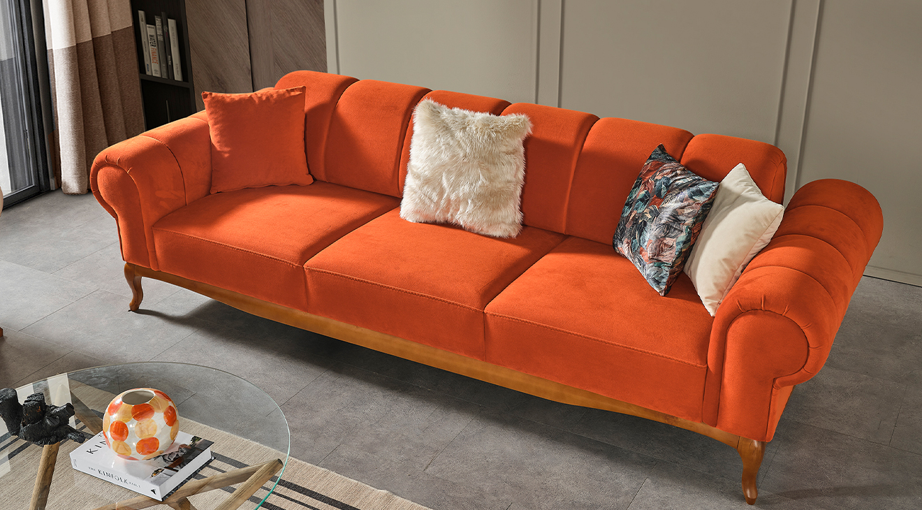 Violet Turuncu Ahşap Ayaklı Yataklı Koltuk Takımı Yataklı Koltuk Takımları