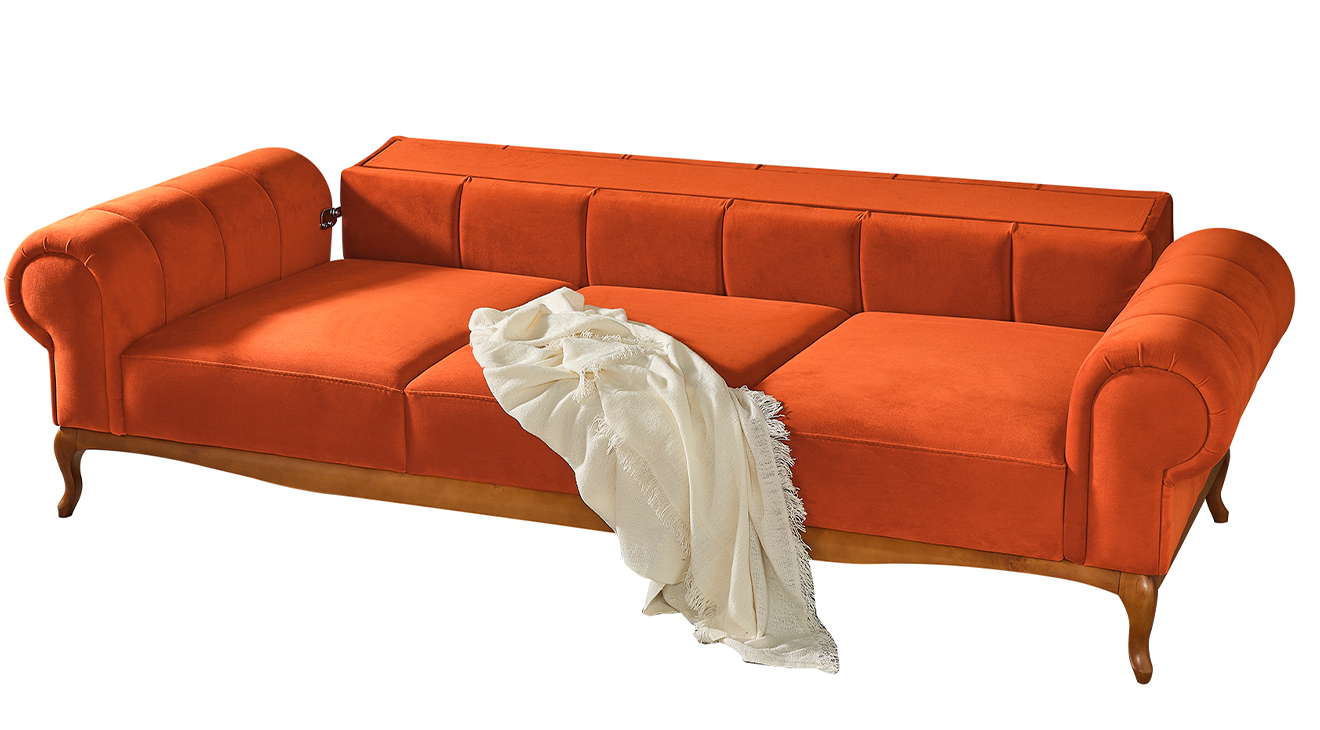 Violet Turuncu Ahşap Ayaklı Yataklı Koltuk Takımı Yataklı Koltuk Takımları