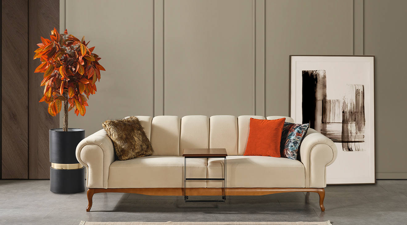 Violet Turuncu Ahşap Ayaklı Yataklı Koltuk Takımı Yataklı Koltuk Takımları