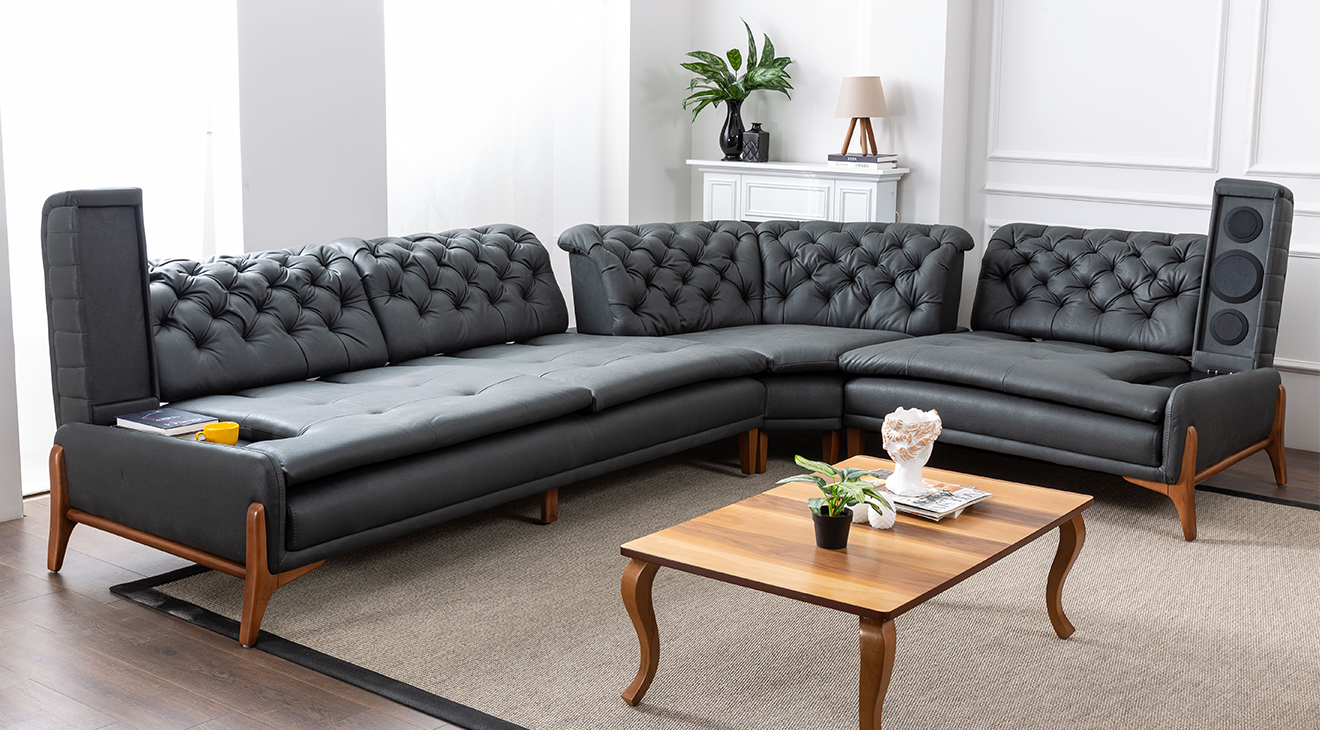 Granada Ses Sistemli Kanepeli Köşe Koltuk Takımı Köşe Koltuk