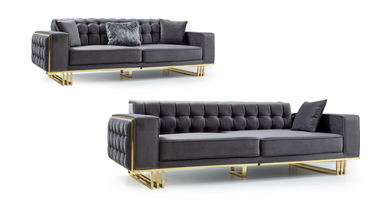 İspanya Gold Metal Ayaklı Kanepeli Köşe Koltuk Takımı Köşe Koltuk