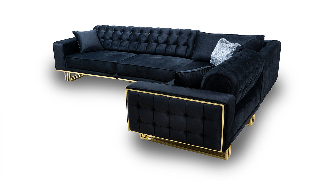 İspanya Gold Metal Ayaklı Kanepeli Köşe Koltuk Takımı Köşe Koltuk