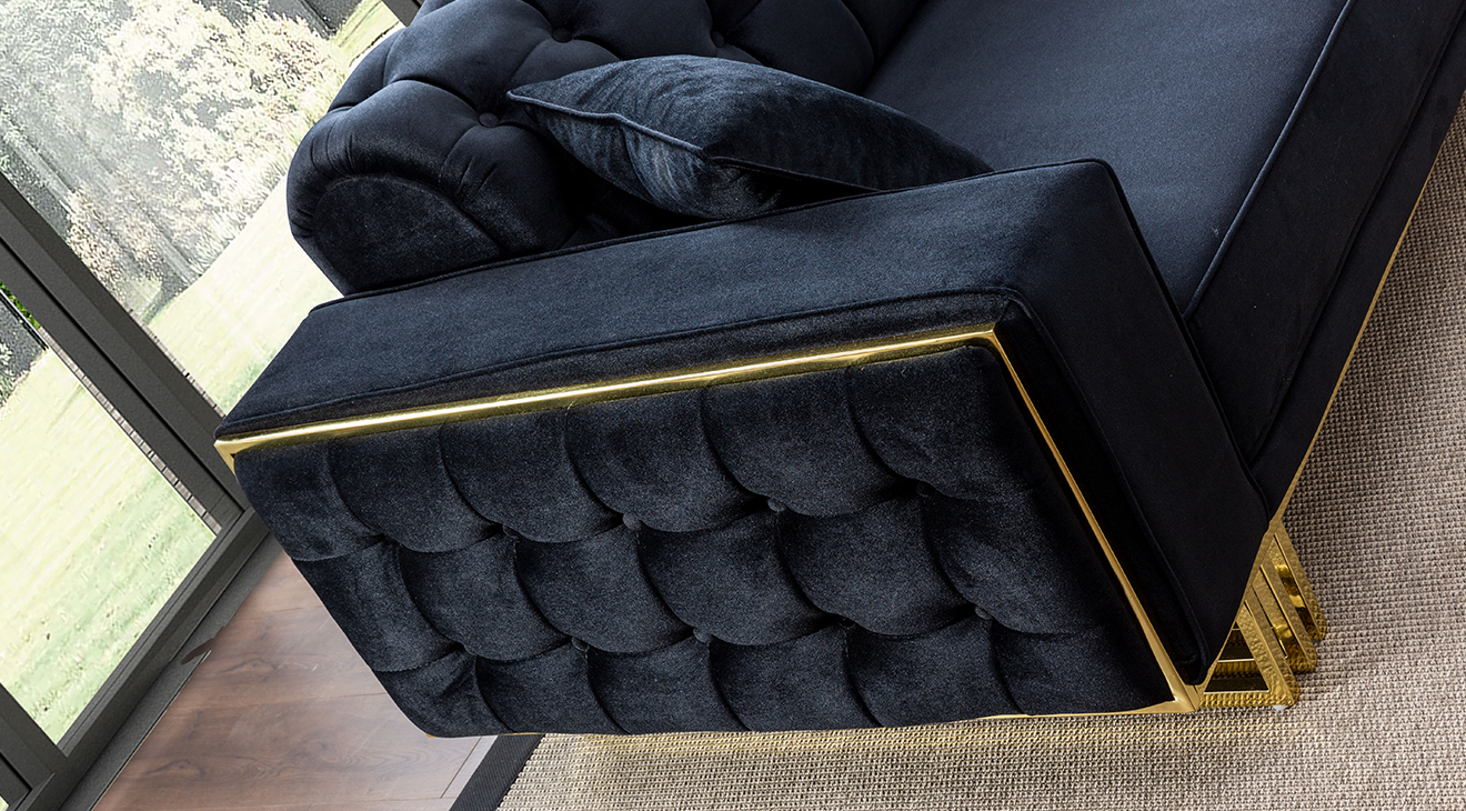 İspanya Gold Metal Ayaklı Kanepeli Köşe Koltuk Takımı Köşe Koltuk