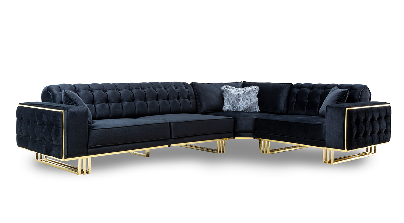 İspanya Gold Metal Ayaklı Köşe Koltuk Takımı Köşe Koltuk