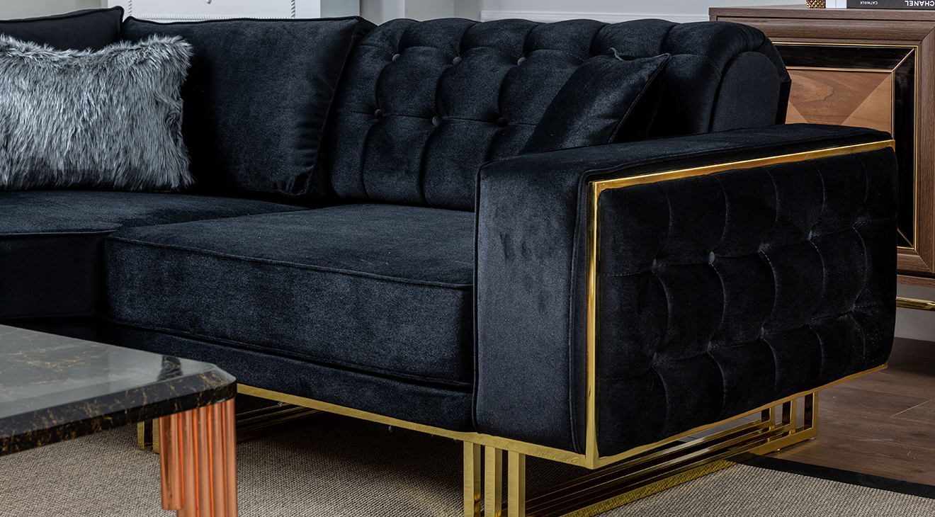 İspanya Gold Metal Ayaklı Köşe Koltuk Takımı Köşe Koltuk