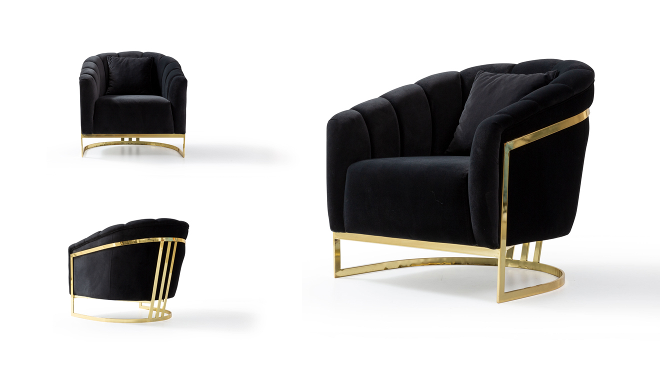 İspanya Gold Metal Ayaklı Köşe Koltuk Takımı Köşe Koltuk