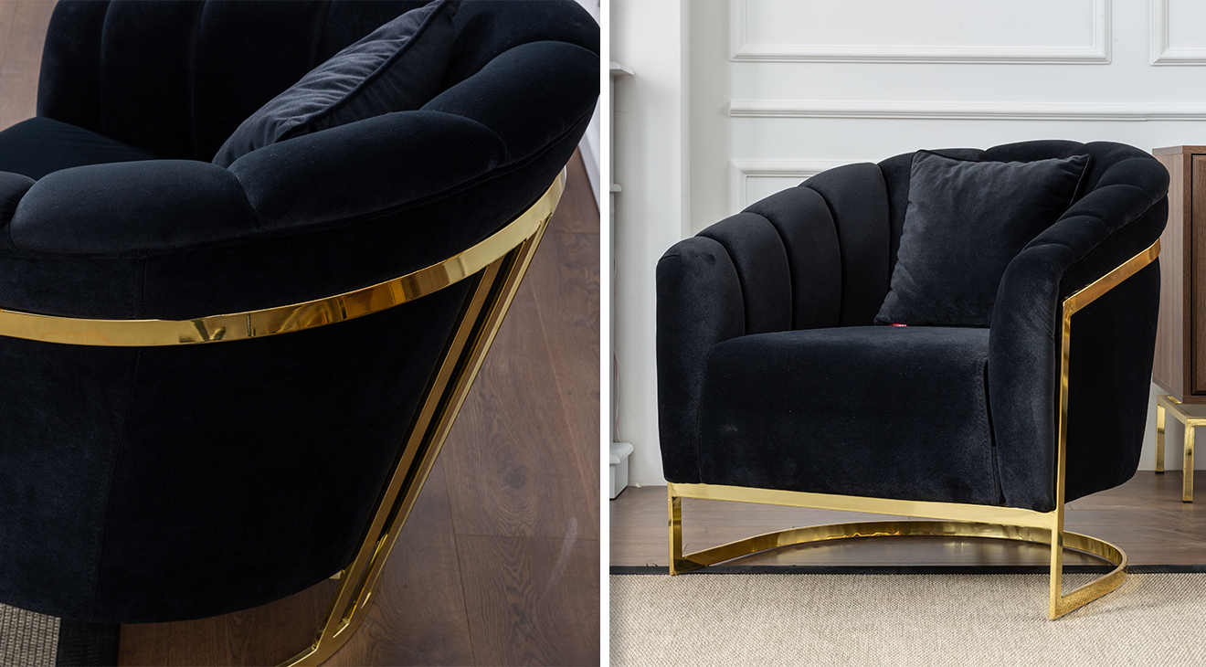 İspanya Gold Metal Ayaklı Köşe Koltuk Takımı Köşe Koltuk