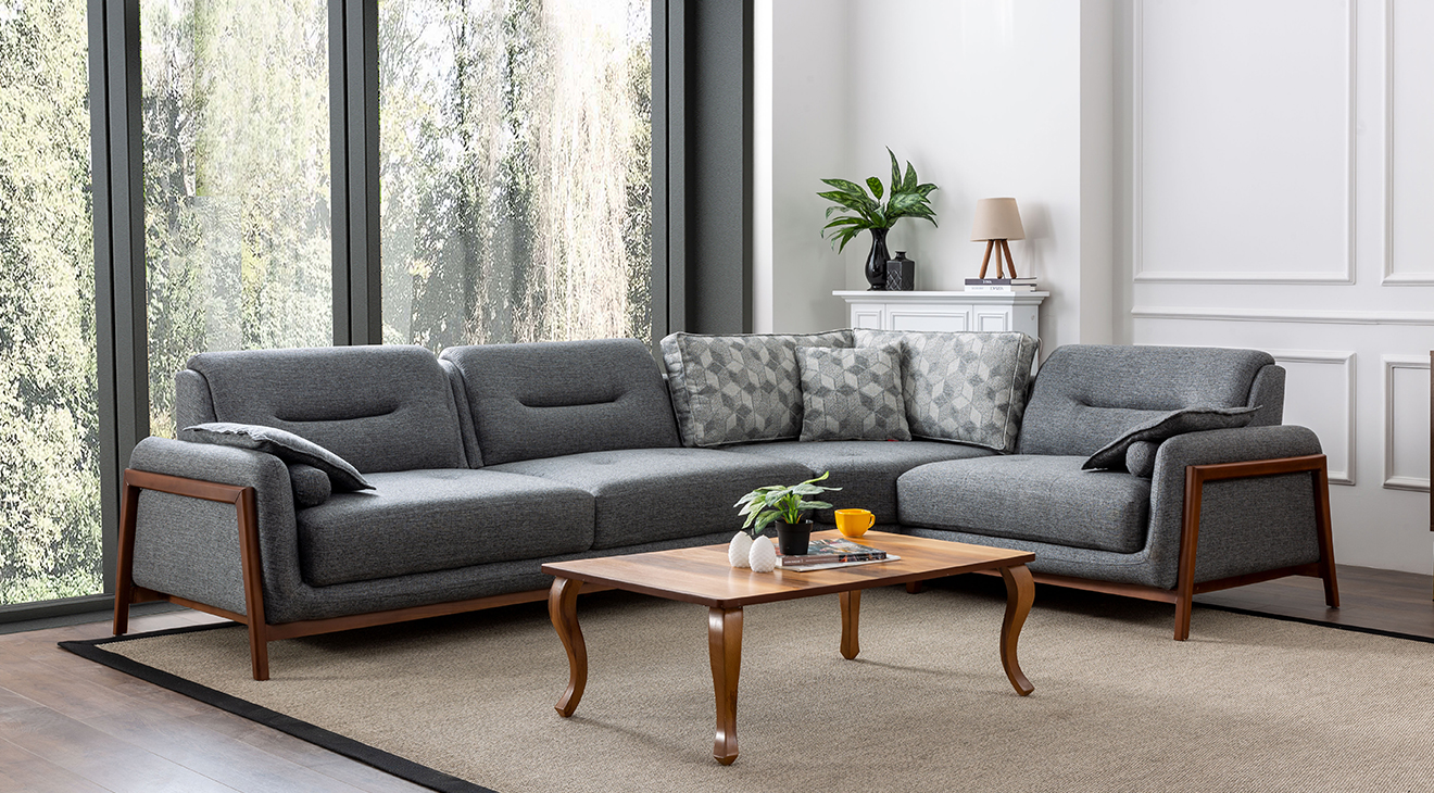 Still Ahşap Ayaklı Kanepeli Köşe Koltuk Takımı Köşe Koltuk