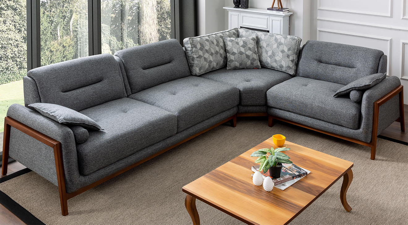 Still Ahşap Ayaklı Köşe Koltuk Takımı Köşe Koltuk