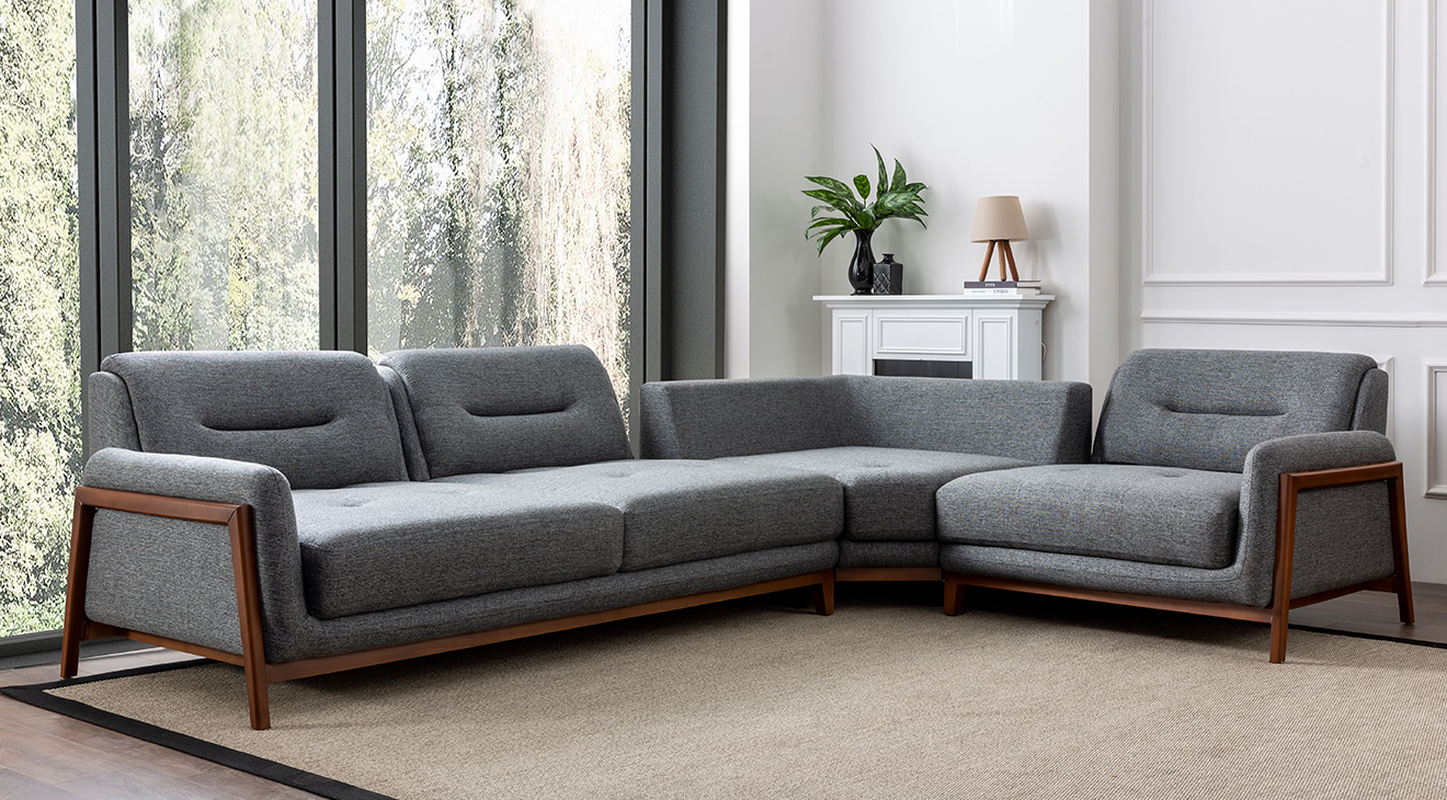 Still Ahşap Ayaklı Köşe Koltuk Takımı Köşe Koltuk