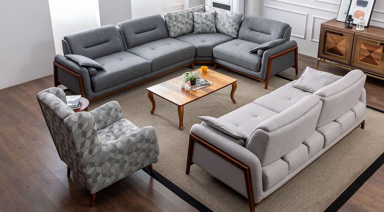 Still Ahşap Ayaklı Köşe Koltuk Takımı Köşe Koltuk