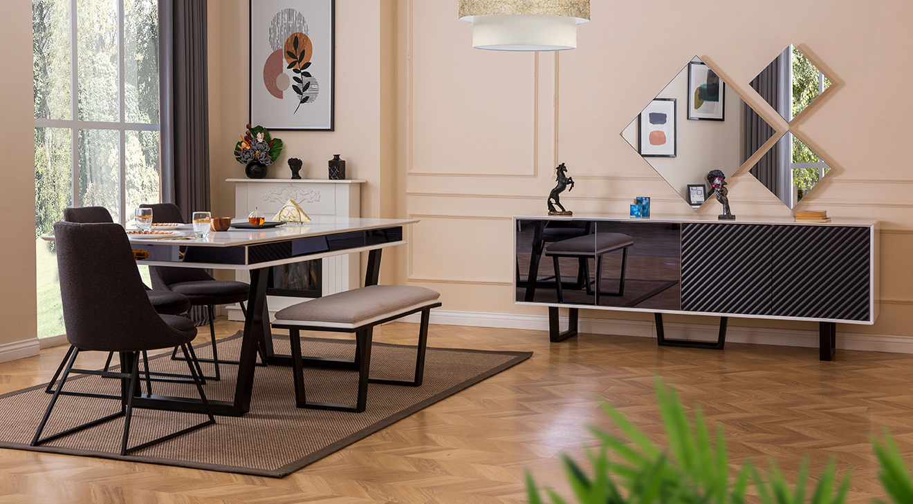 Efes Modern Beyaz Yemek Odası Takımı Yemek Odası