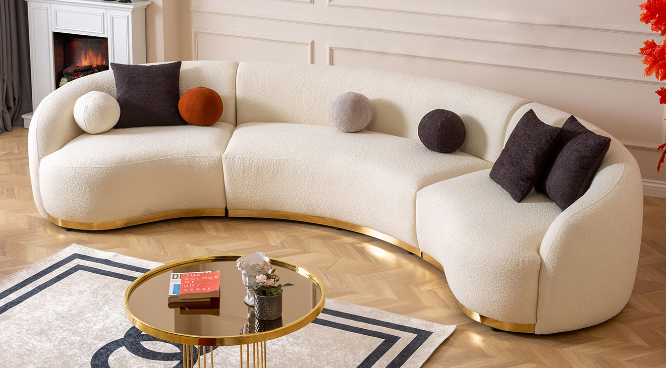 Elips Beyaz Köşe Koltuk Takımı Köşe Koltuk