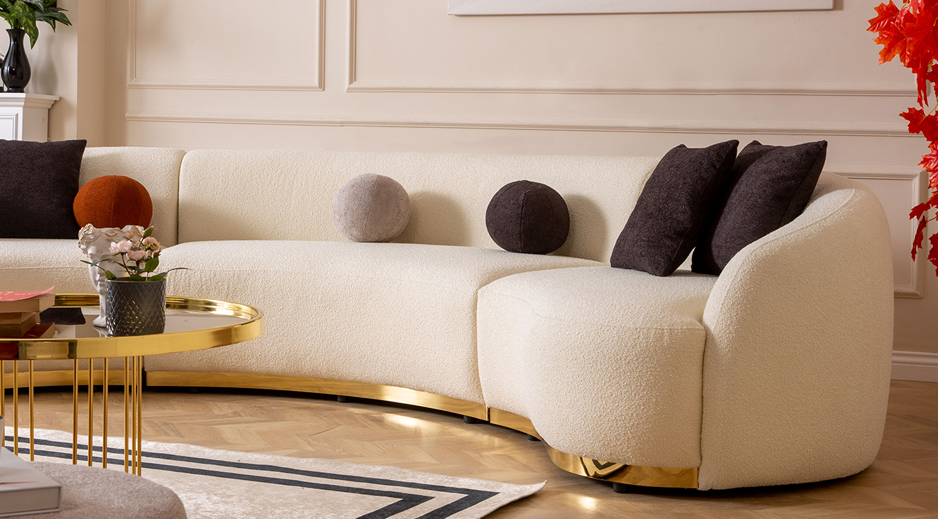 Elips Beyaz Köşe Koltuk Takımı Köşe Koltuk