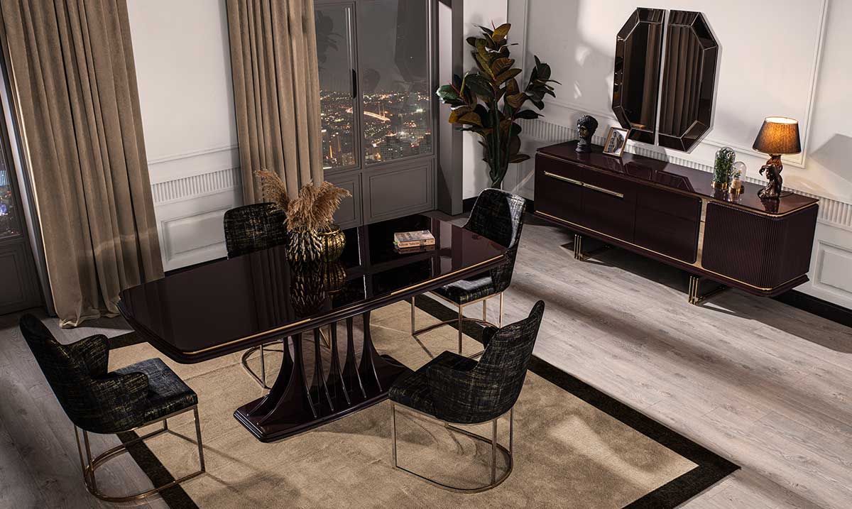 Bergama Mürdüm Metal Ayaklı Yemek Odası Takımı Yemek Odası