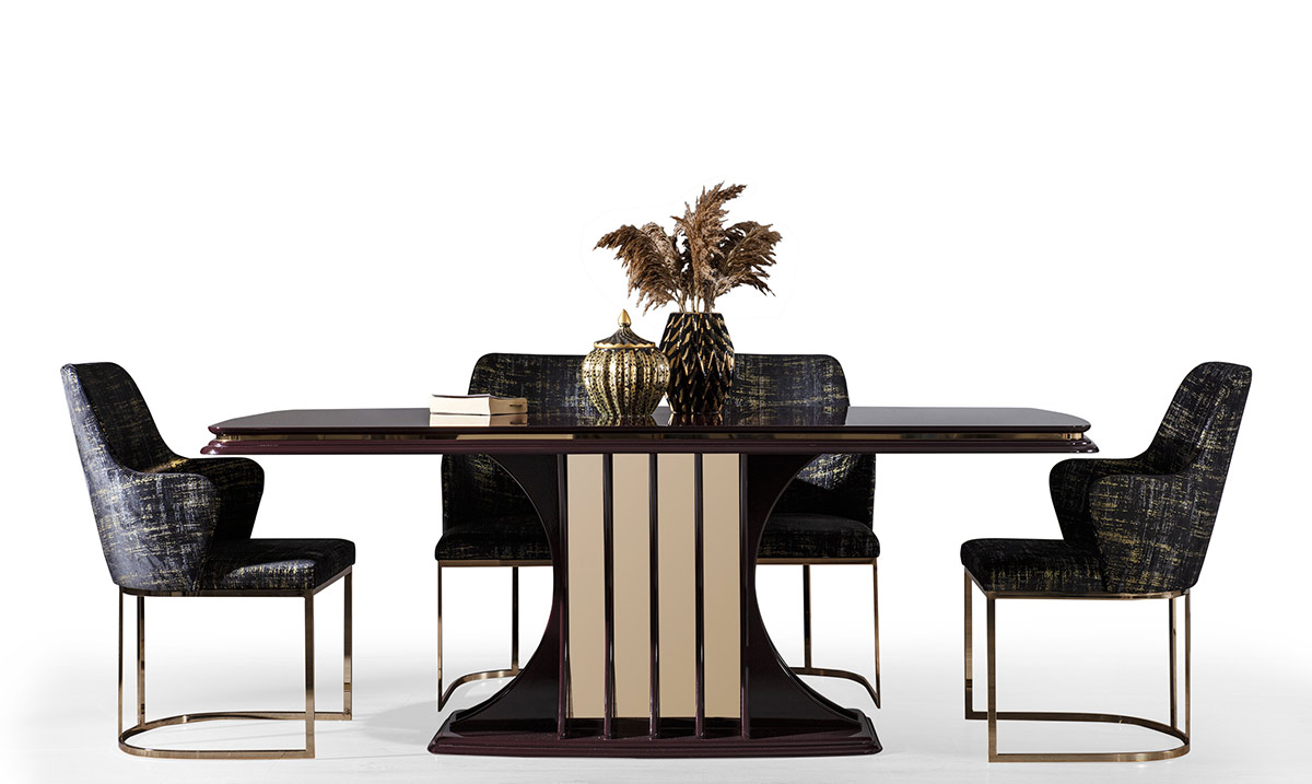 Bergama Mürdüm Metal Ayaklı Yemek Odası Takımı Yemek Odası