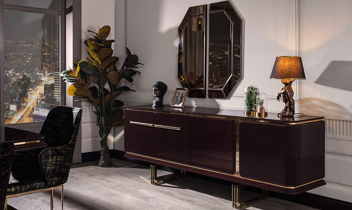 Bergama Mürdüm Metal Ayaklı Yemek Odası Takımı Yemek Odası