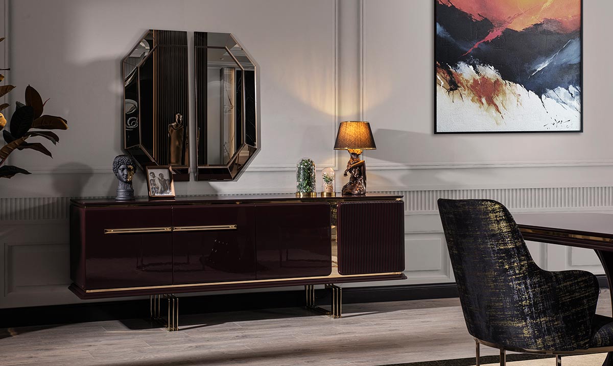 Bergama Mürdüm Metal Ayaklı Yemek Odası Takımı Yemek Odası